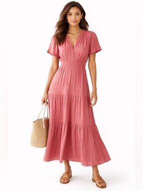 anthropologie bordeaux maxi dress Anthropologie Bordeaux Maxi Dress Women's Small Pink Jersey Knit